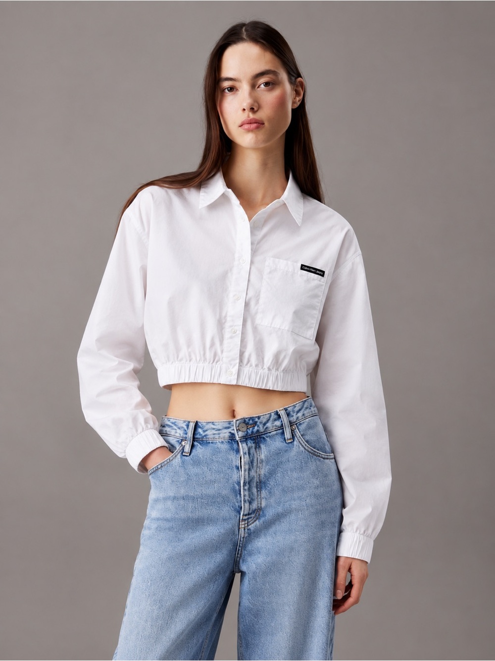 ❣️2/$15 CALVIN KLEIN White Cropped Button-Down Shirt Size M